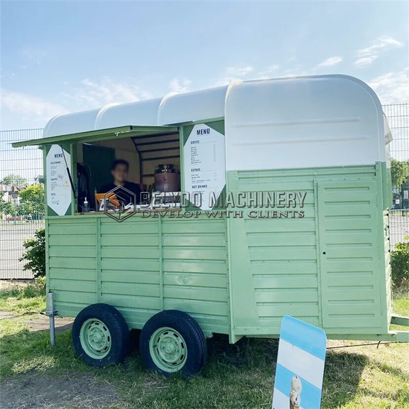 Belyoo Best Sell Horse Trailer Custom Mobile Bar Food Trailer Dining Car Outdoor Street Kitchen Vintage Food Truck for Sale