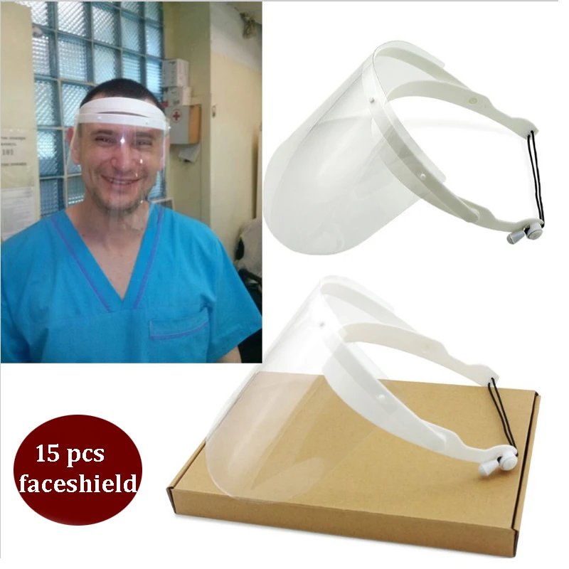 

15 Count Anti-Fog Protective Face Shield Frame with Disposable Protective Plastic Visors (15 count) Beauty/Dental/Checking Use