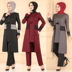 new season three piece sets and pants laser cut muslim women turkey long muslim dress split Abaya ramadan Kaftan islamic clothin