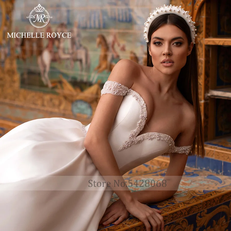 

Michelle Royce A-Ling Wedding Dresses Sweetheart Off the Shoulder Sexy Beading LaceUp Chapel Train Bridal Gowns Vestido De Noiva