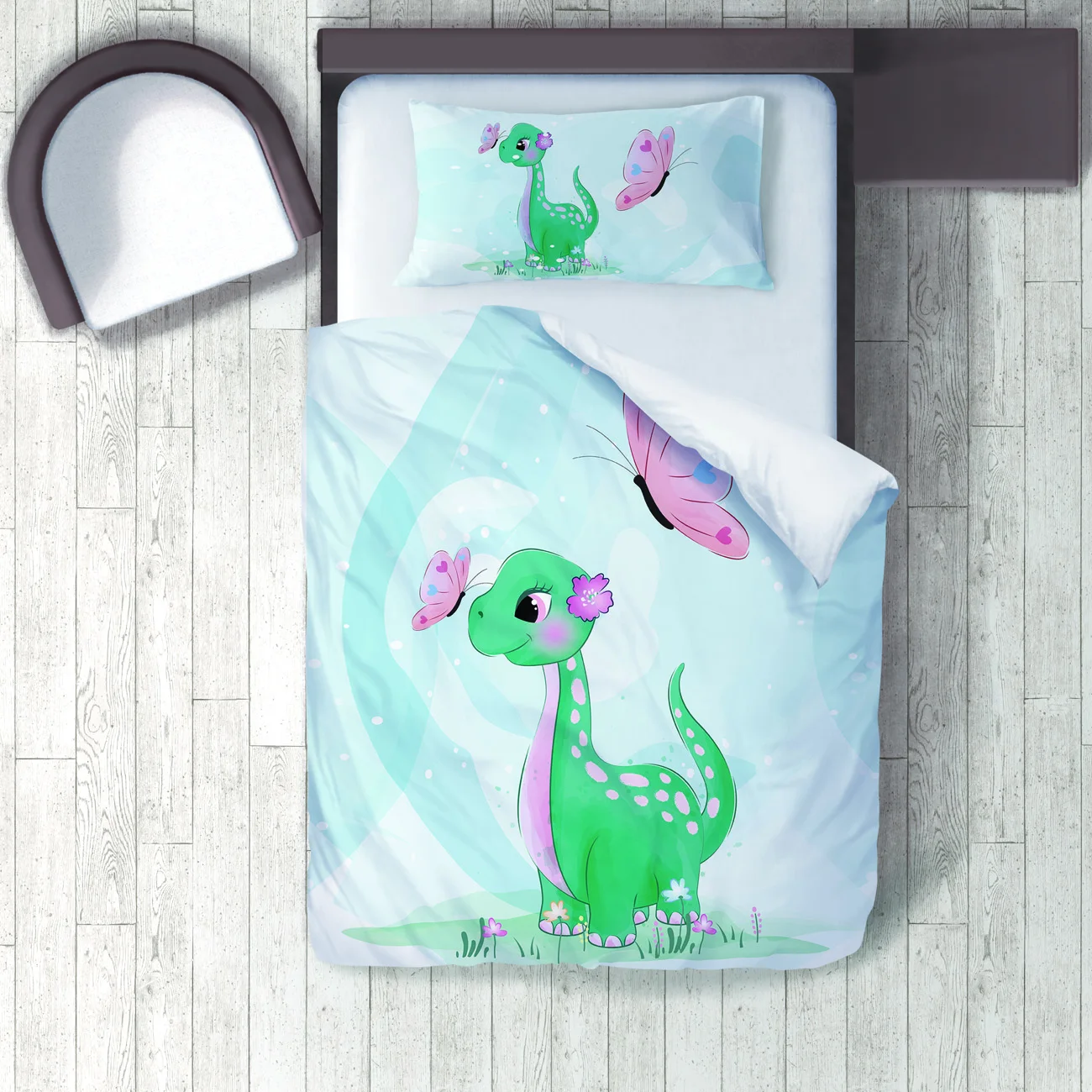 

Duvet Cover Set Bedding Set Pillow Case for Baby and Kids Room 3D Printed Light Blue Dinosaur Butterfly Model 225