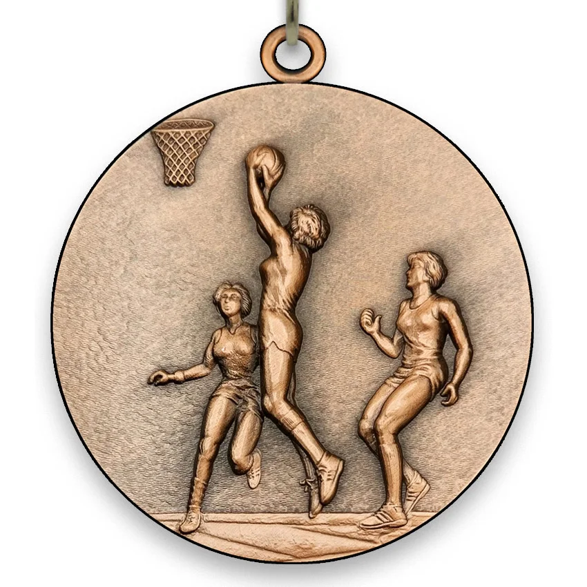 Large Metal - Basketball Female - Bronze Medal - 6,4 cm-with Neck Ribbon size 2,2cm x 80 cm,  Choice of Ribbon Colours.