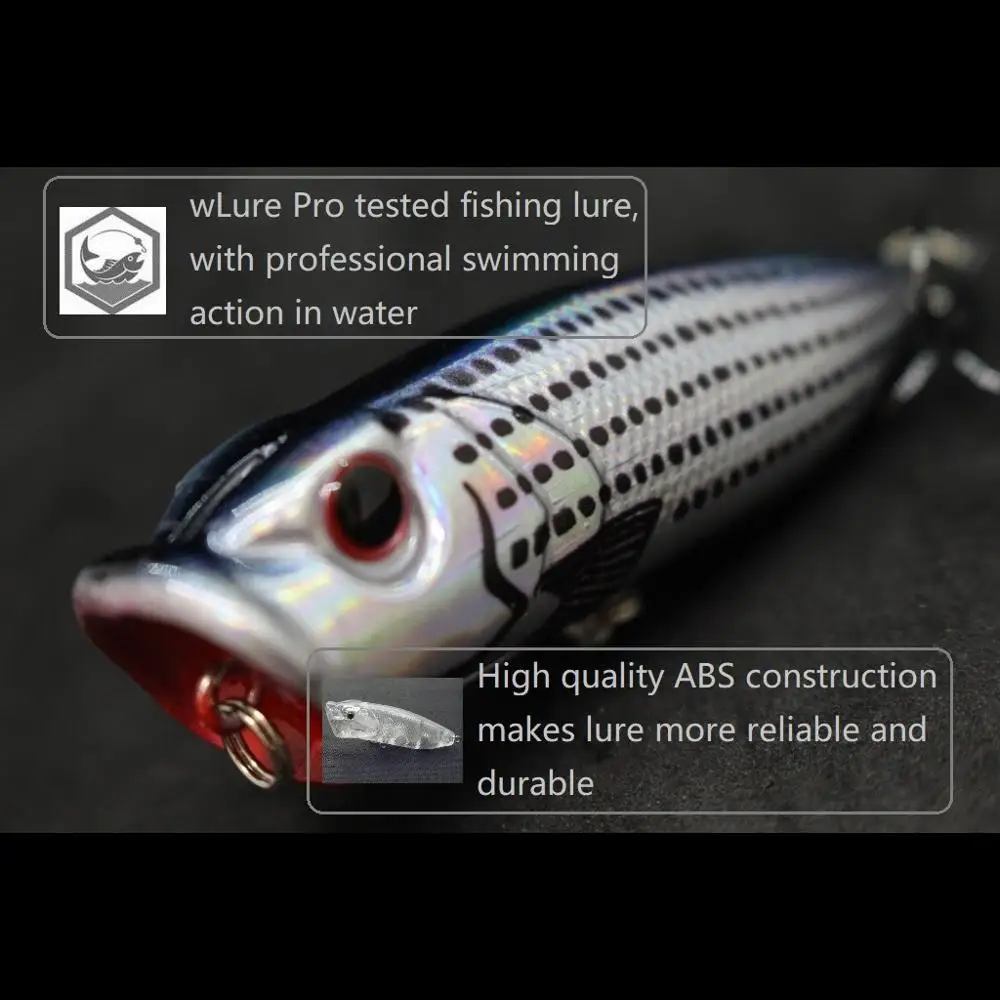 wLure Popper Lure Bass Fishing Lure 7cm 12.3g Middle Range Casting Loud Rattling Gill Slot with more Water Splash T605