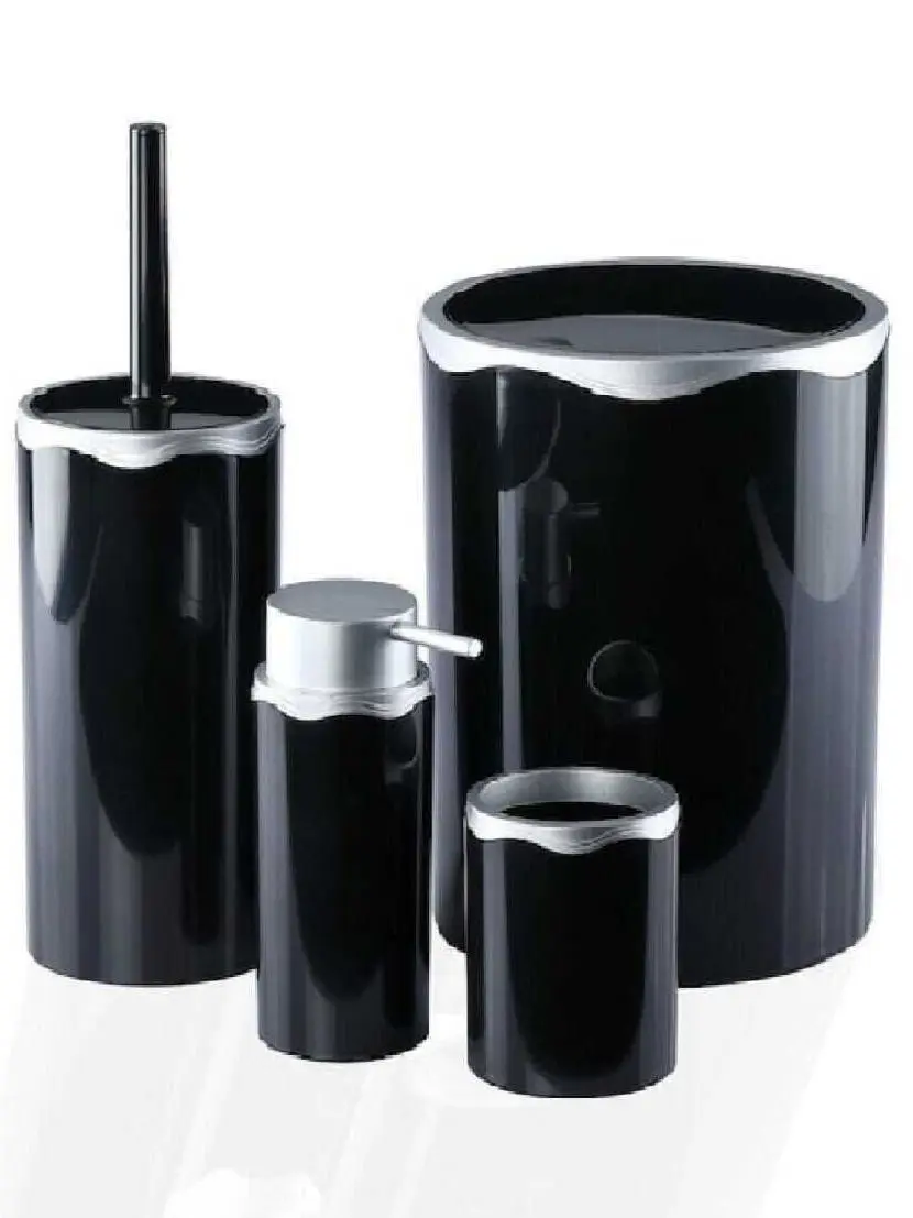 

Quality Lux 4 Pecies Black Silver Bathroom Accessories Sets Toothbrush Holder Toilet Brush Liquid Soap Dispenser Made In Turkey