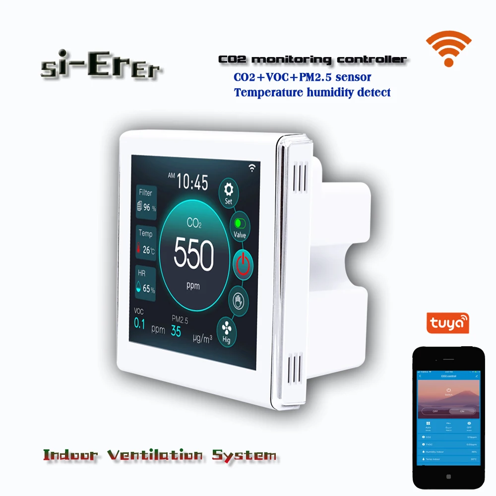 Indoor Air Quality Monitor with WIFI&RS485 VOC PM2.5 CO2 Temperature Humidity Sensor for Control Fan Smart AC/0-10V Output