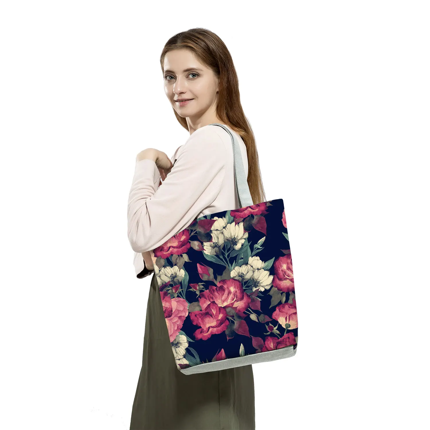 Bright Colors Fresh Floral Printed Tote Bag For Women Personalized Female Shopping Bags 2021 Hot Sale Fashion Chic Eco Handbag