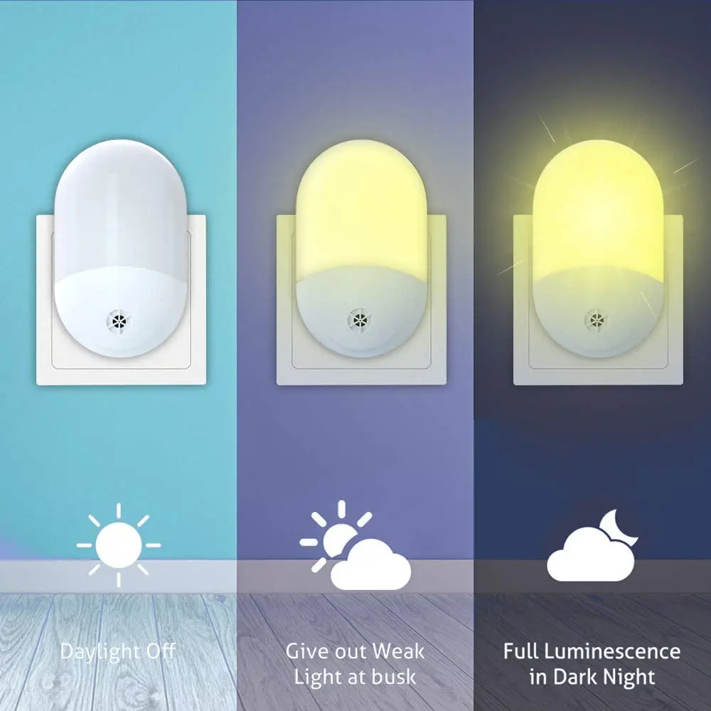 Children Bedroom Lamp LED Night Light EU/ US /UK Plug-in Smart Light Sensor Wall Socket Lamp