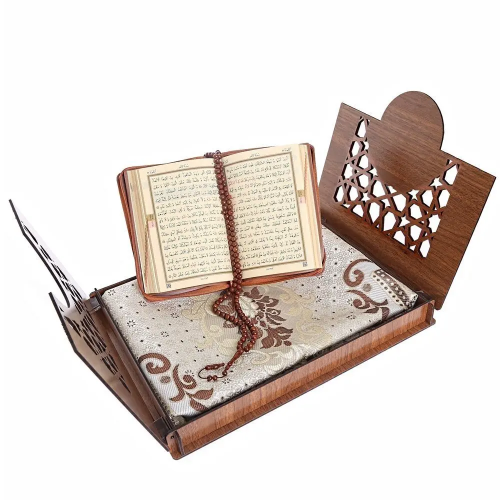 

Luxury Muslim Gift Set Prayer Rug Covered Holy Quran Tasseled Kuka Tasbih Custom Name Printed Wooden Box Wholesale Shopping Islamic Items Ramadan 2023 Worship Societies Excellent Quality Mevlüt Groups Personalized