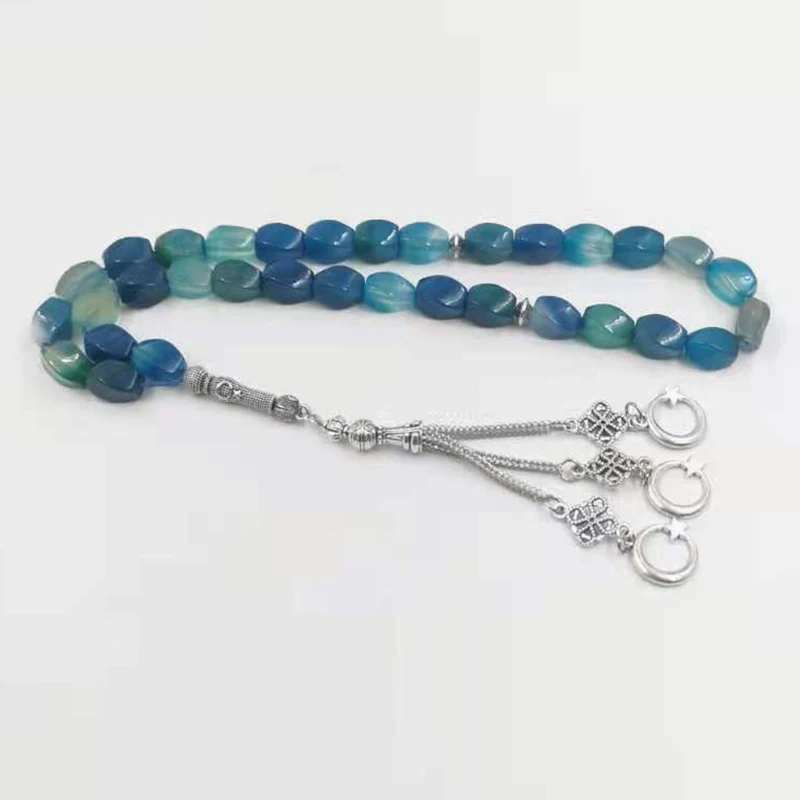 Tasbih Natural Blue Agates stone Islamic man misbaha bracelet Rosary bead 2021 arabic jewelry Muslim Fashion Gift Eid Adha