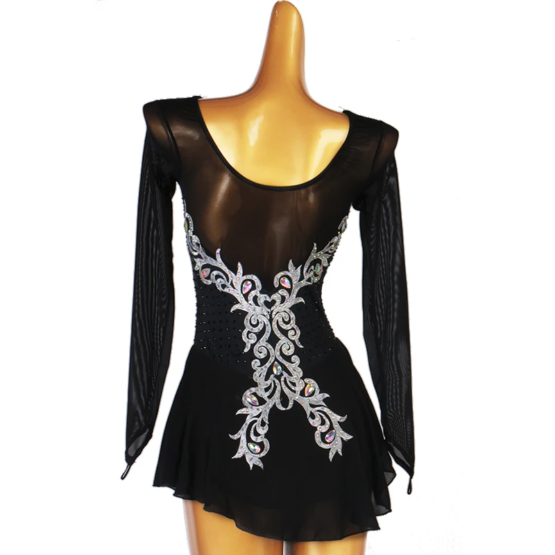 black white Figure Skating Dress Women girl Ice Skating Dress Gymnastics Costume custom crystal rhinestone B124