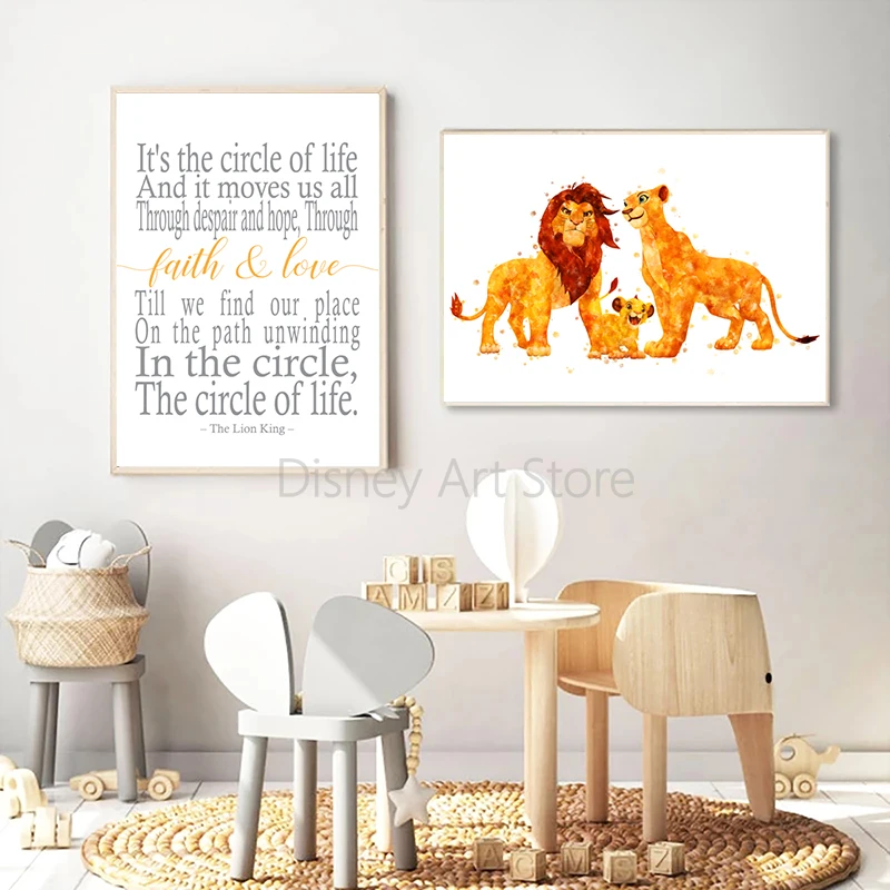 Mufasa Simba Nala المشارك يطبع الأسد الملك هاكونا ماتاتا المائية قماش اللوحة الحضانة صور فنية للجدران ديكور غرفة الاطفال