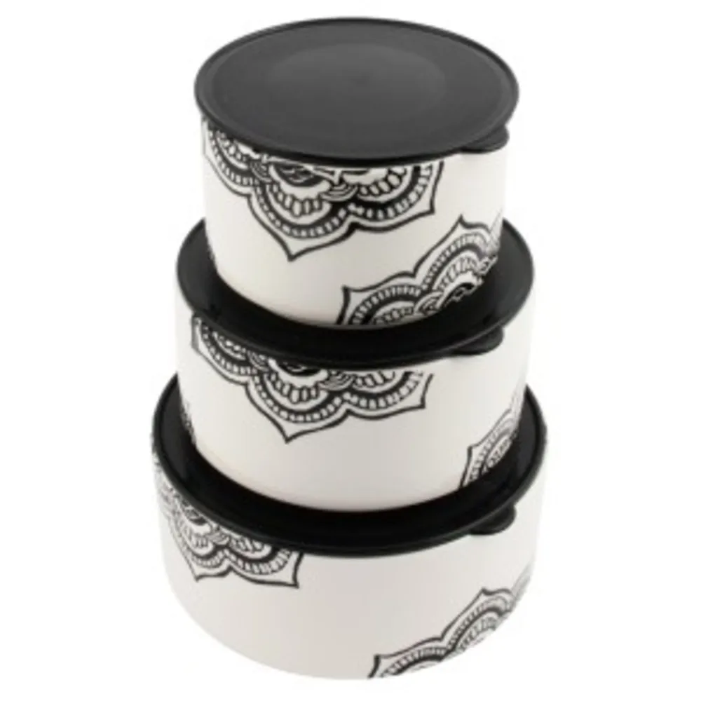 Ceramic storage container with 3 different sizes of plastic vacuum lid Very Practical Sauce Bowl Storage container