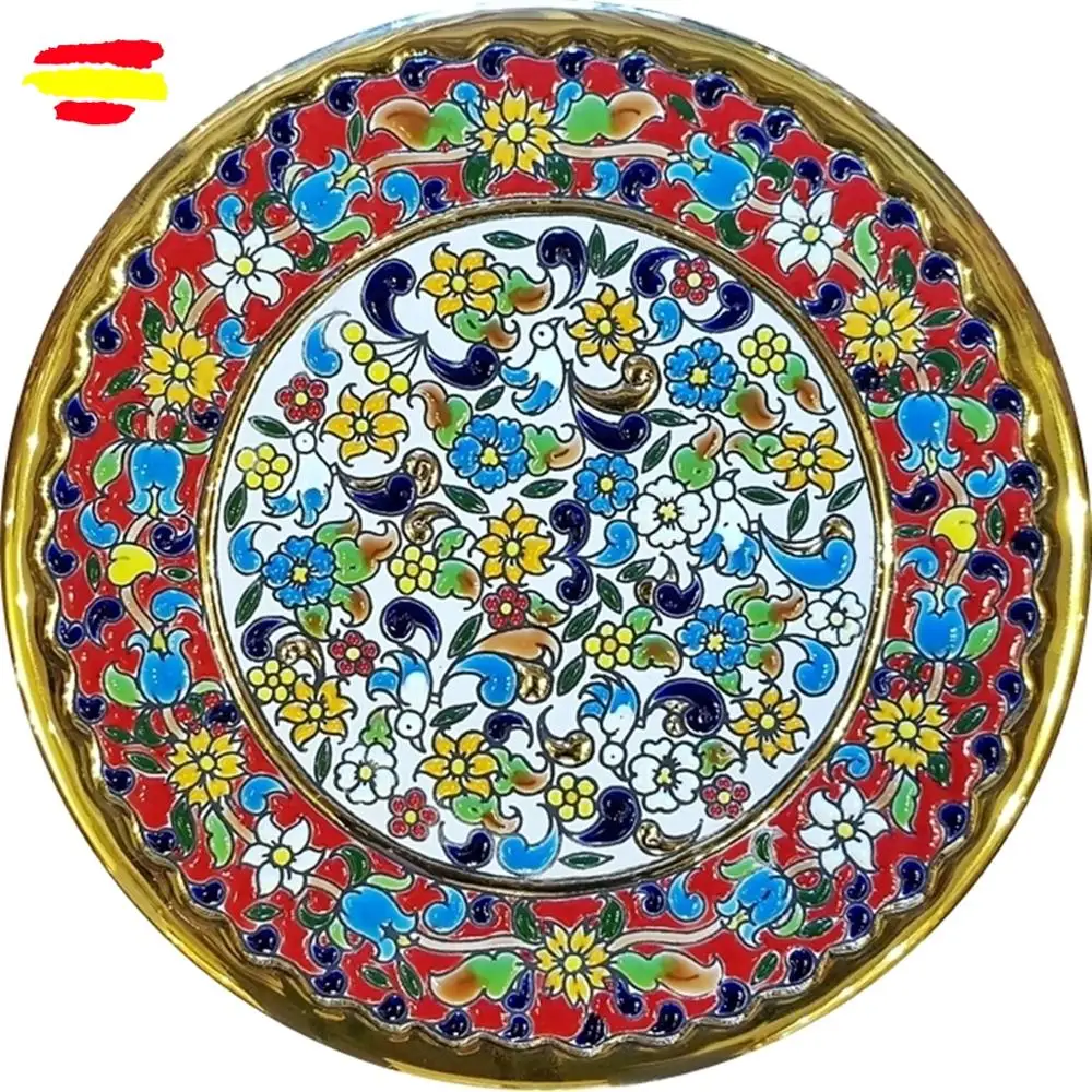 Ceramics plate from 24 cm/9,5 inch diameter-glazed ceramics made up handmade-made in España-oro 24 k-ARTECER-MIJAS-