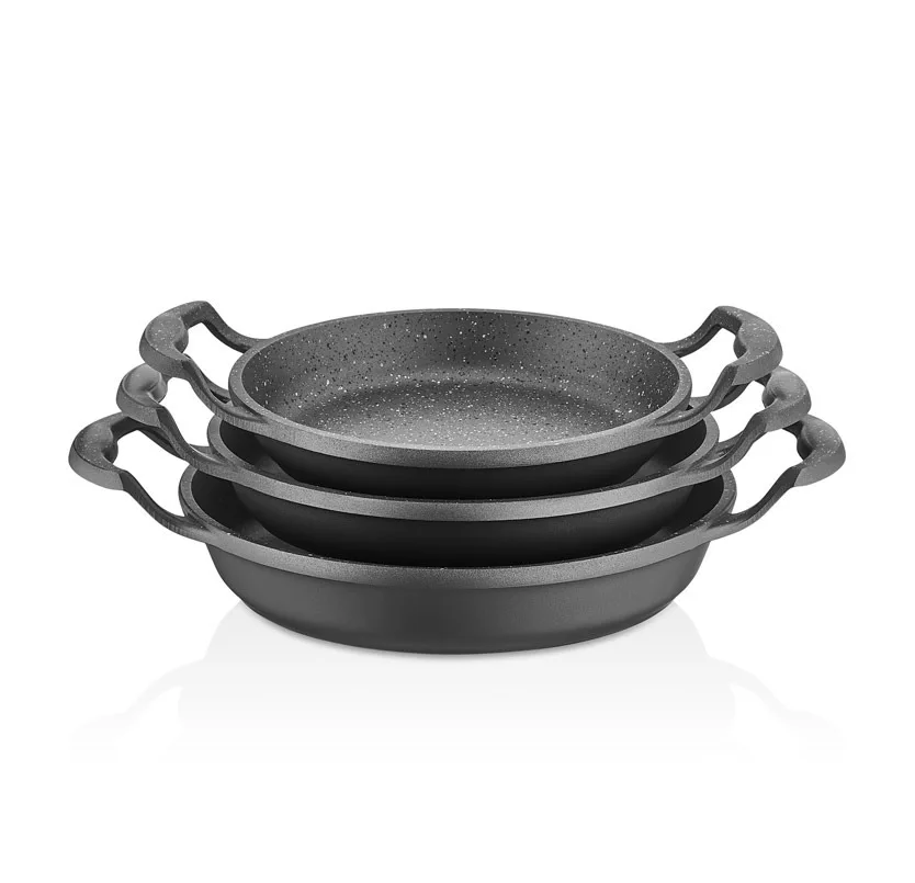 3 Pc Nonstick Griddle Iron Pan Set Cookware Frying /Fry Turkish Egg Omelette (18cm, 20cm, 22cm)