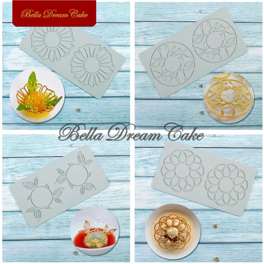 

Flower Leaf Ring Design Sugar Lace Mat DIY Fondant Chocolate Mold Molecular Cuisine Silicone Pad Cake Decorating Tools Bakeware