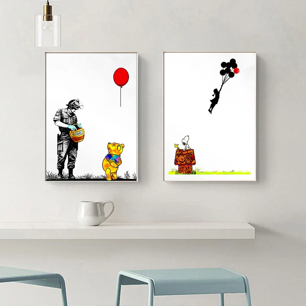 Winnie the Pooh And Piggy Graffiti Art Disney Banksy Poster Print Canvas Patinting For Living Room Nordic Home Wall Decoration