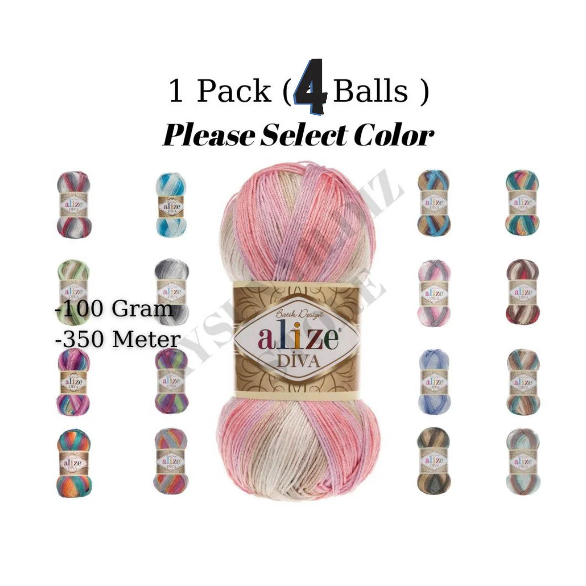 Thread 1 Pack ( 4 Balls ) Alize DIVA BATIK Hand Knitting Yarn ( %100 Microfiber Acrylic ) 100 Gram 350 Meter Crochet Tool Kit