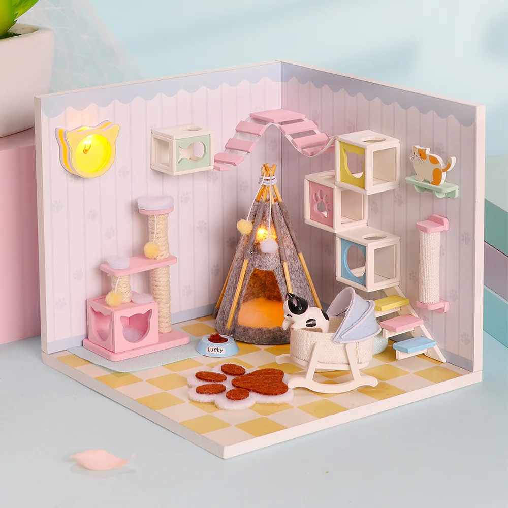 

YARD Miniature Doll House Miniature Building Kit Bedroom Rumbox DIY Mini House Miniature Doll House with Furniture