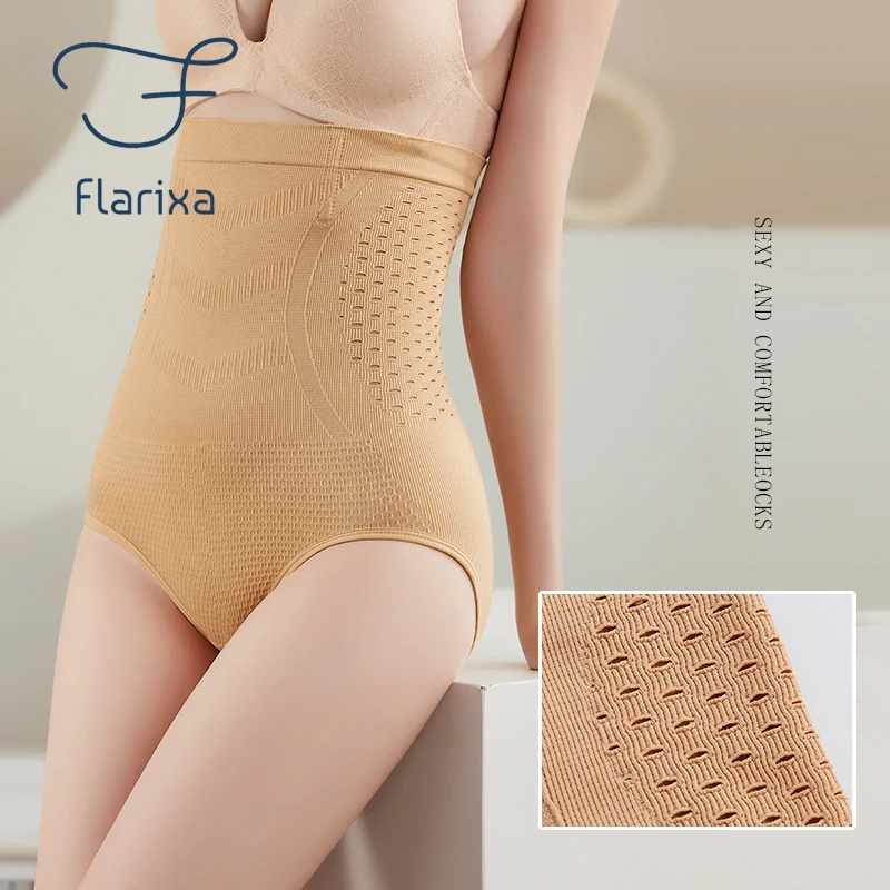 Flarixa High Waist Flat Belly Panties Seamless Women\'s Panties Sexy Hollow Breathable Underwear Comfort Cotton Briefs Shaper