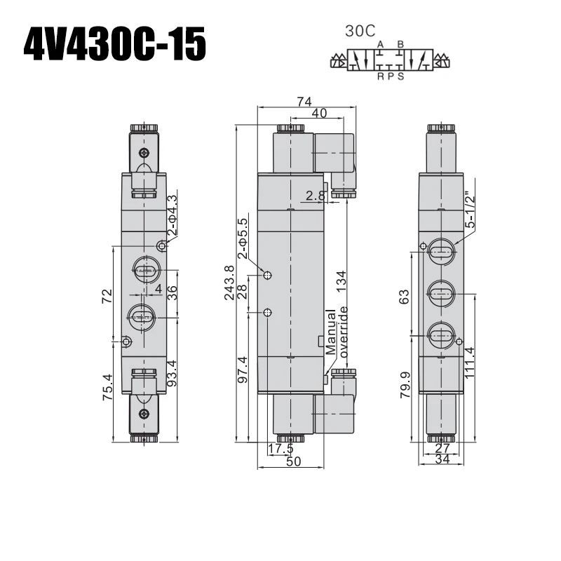 Magas légnyomású levegő minőségű 4V130C-06 4V230C-08 4V330C-10 4V430C-15 Szellőztet electromagnetic valves 3 Fekvés 5 Mód Levegőműködtetésű Tekercs Tolattyú