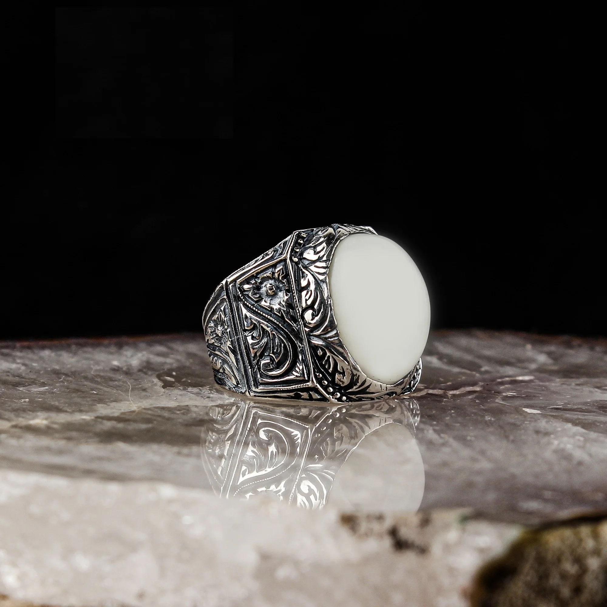 Mens Ring 925 Sterling Silver Ring Moon  Gemstone Men Rings Male Jewelry Rings For Men Women `s Rings Men Jewelry free