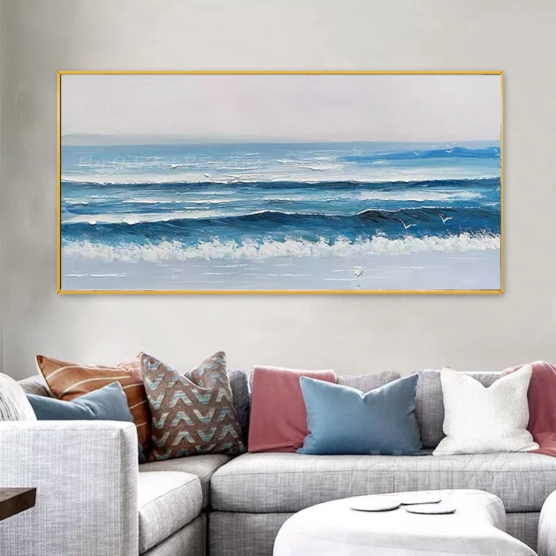 

Ocean Sea Navy Blue Landscape Picture Nordic Pure Art 100% Hand Painted Thick oil painting for home decoration as a living room