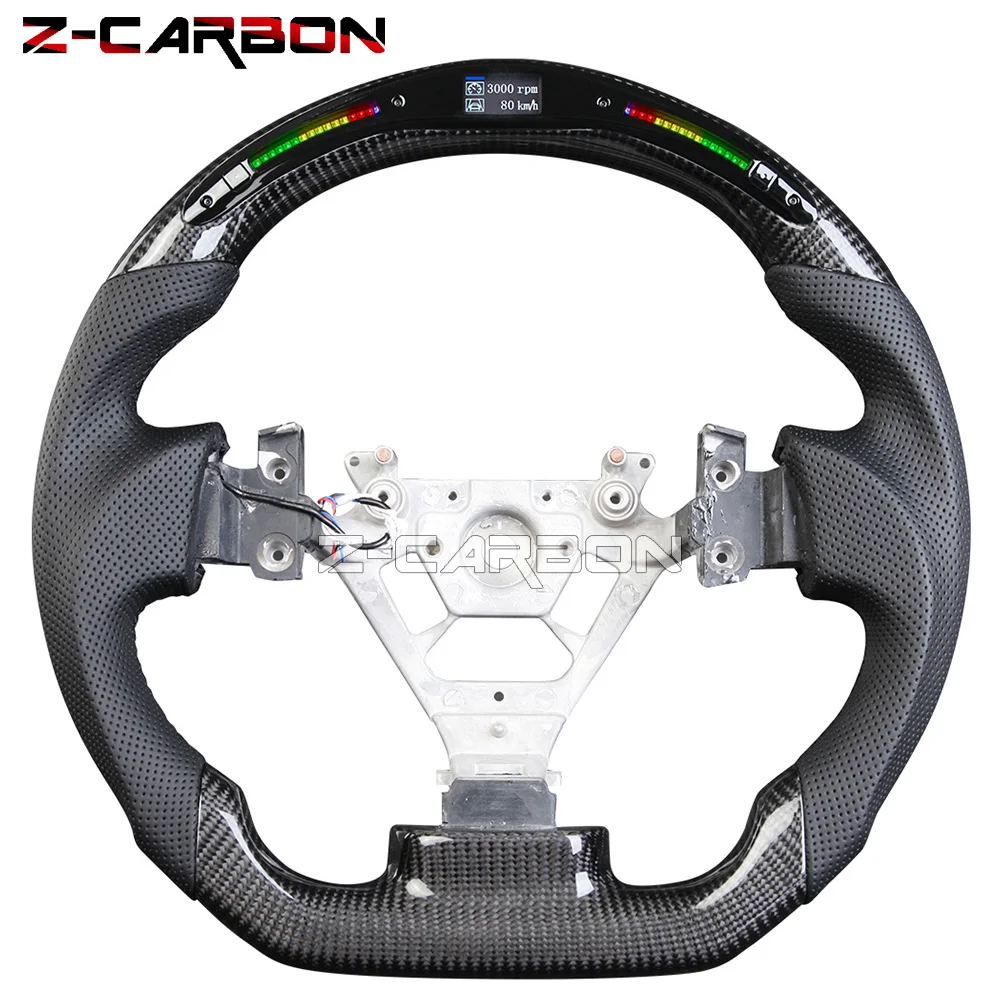 For Nissan 350Z Z33 2003-2008 LED Steering Wheel Carbon Fiber Nappa Perforated Leather Steering Wheel Red Stitching