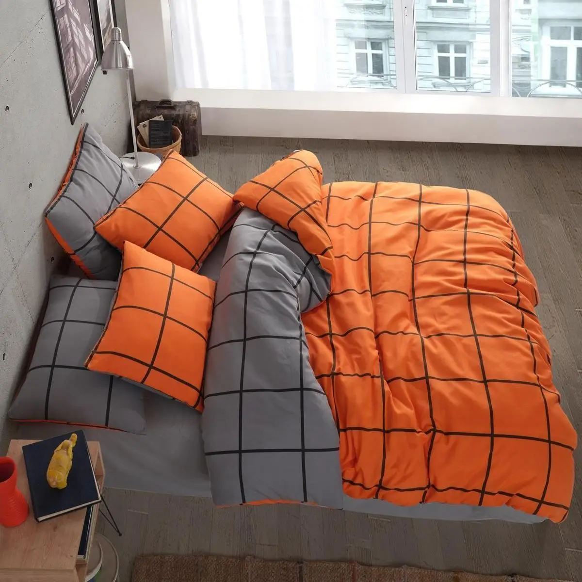 Quatro Double Bed Sheet Ranforce Duvet Cover Set Bedroom Sets Bedding Sets Home Gifts Orange Gray Color New Year Fashion