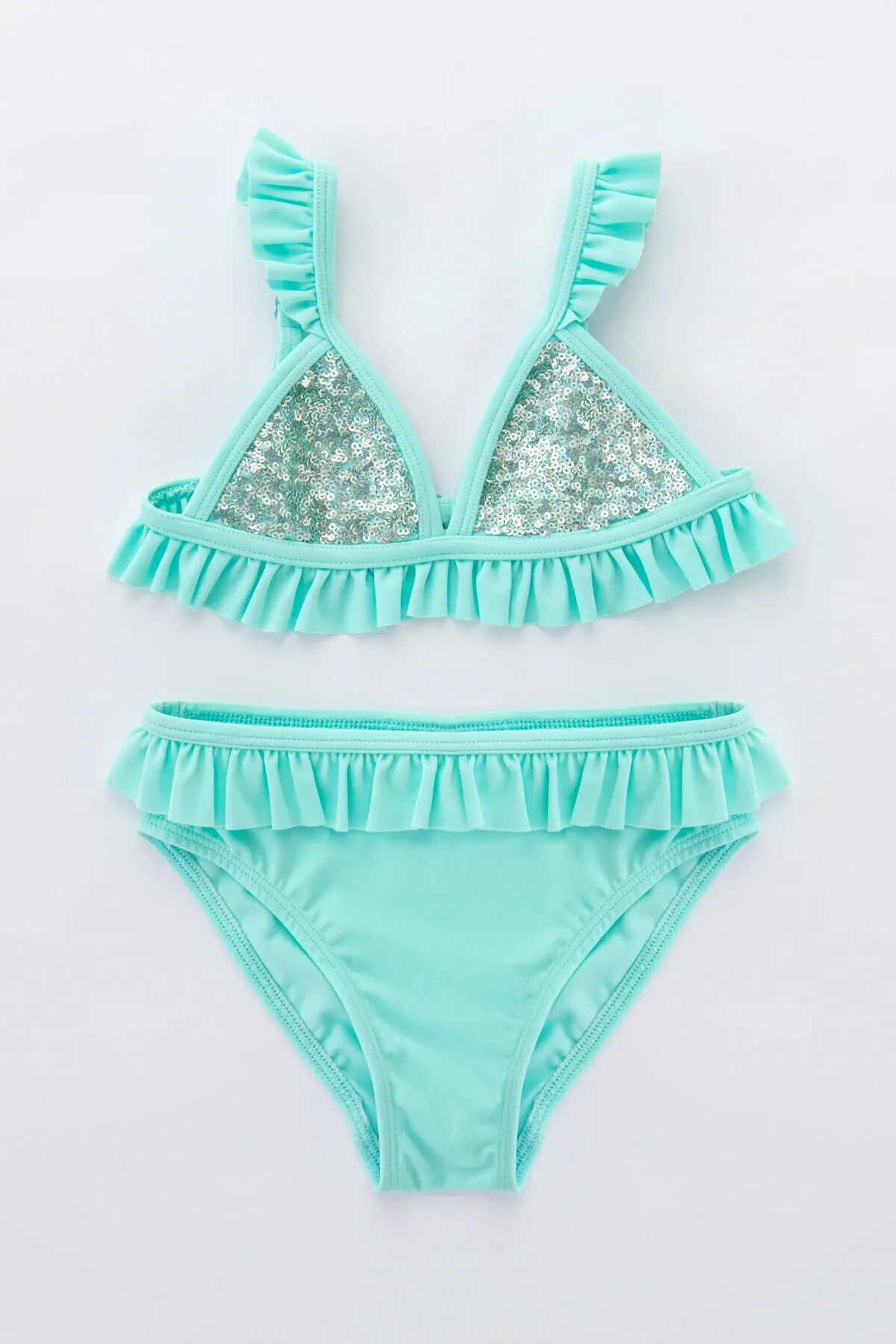 LOOK FOR YOUR WONDERFUL NIGHTS WITH ITS STUNNINGLight Blue Girl's Shinny Mermaid Triangle Bikini Set  FREE  SHIPPING