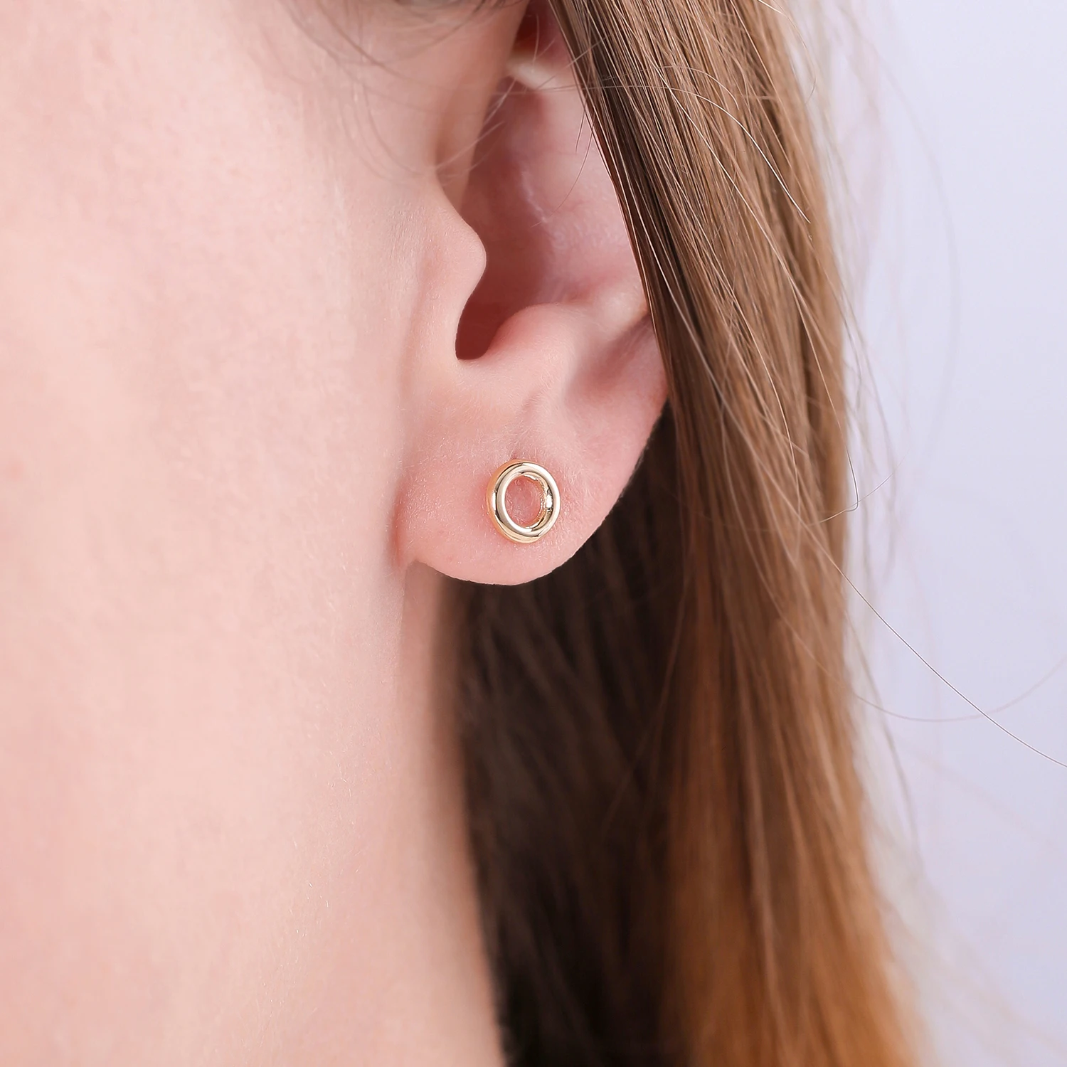 14K Real Gold Plain Mini Circle Stud Earrings