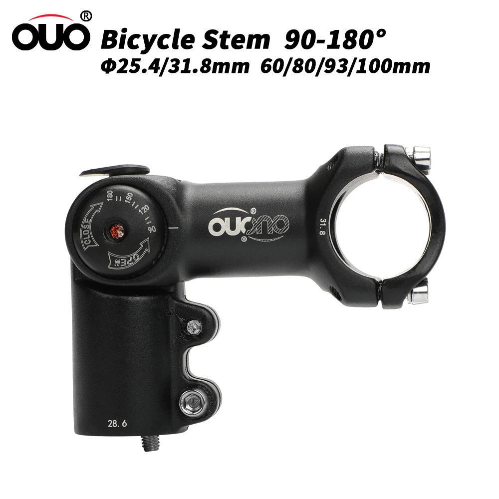 

OUO Mountain Bicycle Stem Adjustable Handlebar Stem Riser 90-180 Degree Front Fork Stem 31.8/25.4mm Bar Extender Road Bike Parts