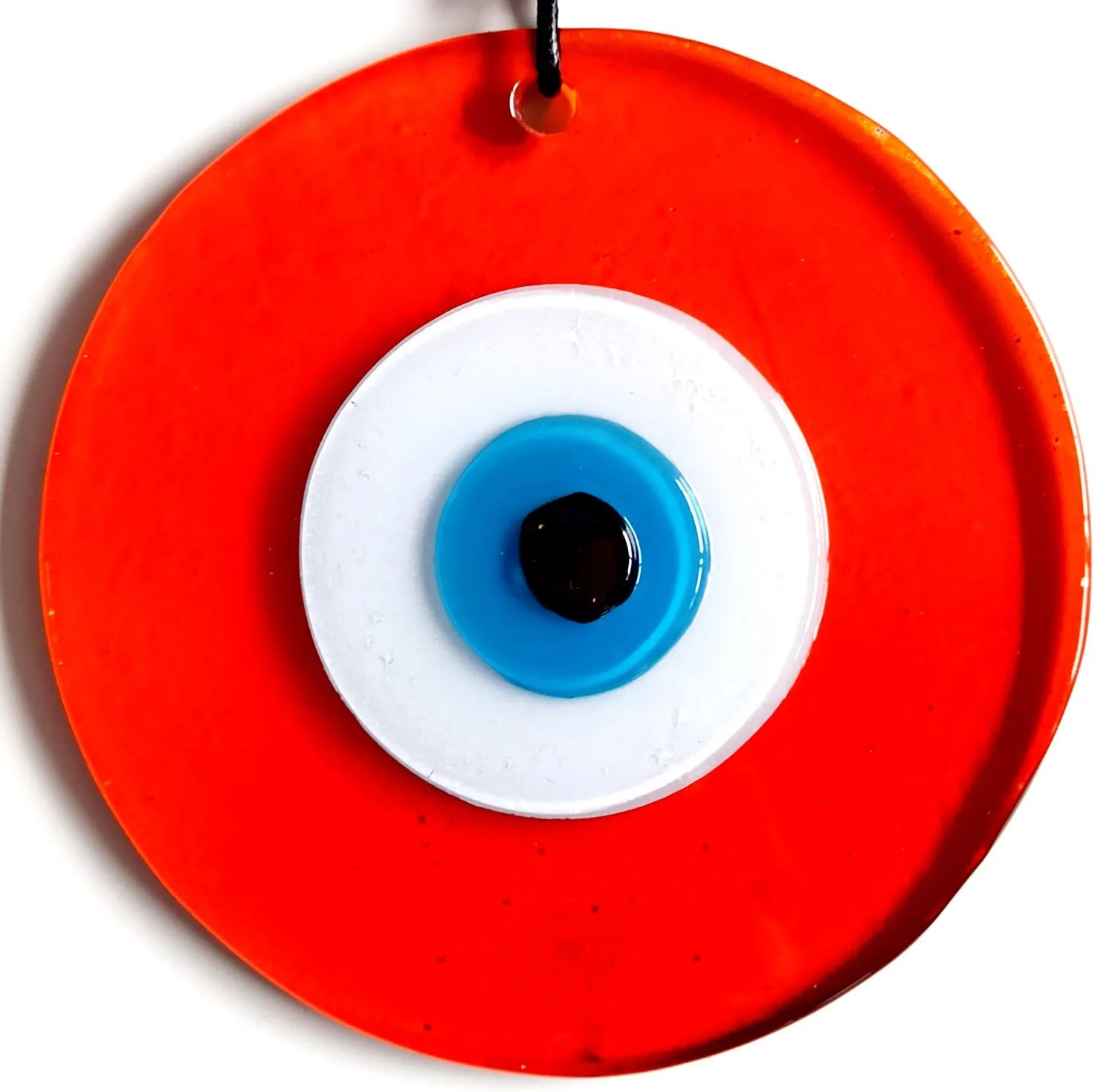 Handmade Orange Color Clear Glass Leather String Wall Ornament Evil Eye