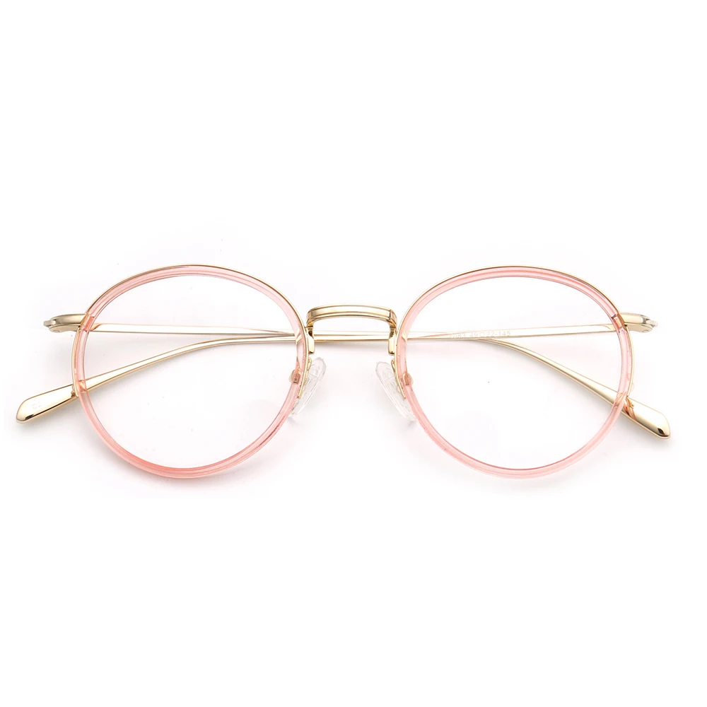 Women Round Retro Fashion Eyeglass Frames Men Metal Acetate Vintage 2021 Glasses Frames Pink Grey Blue Spectacles Rx Eyeglasses