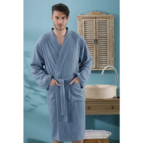 Englısh Home Plain Cotton Male Bathrobe L- x l Indigo