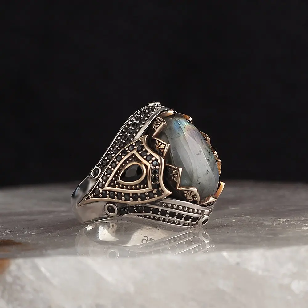 925 Sterling Silver Ring for Men Natural Labradorite Stone Jewelry Fashion Vintage Gift Onyx Aqeq Mens Rings All Size