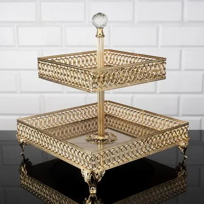 

wonderful dowry wedding mothers day birthday gift awesome decor Gold Color Lulu Two Tier Square Cookie – Fruit Serving Tray