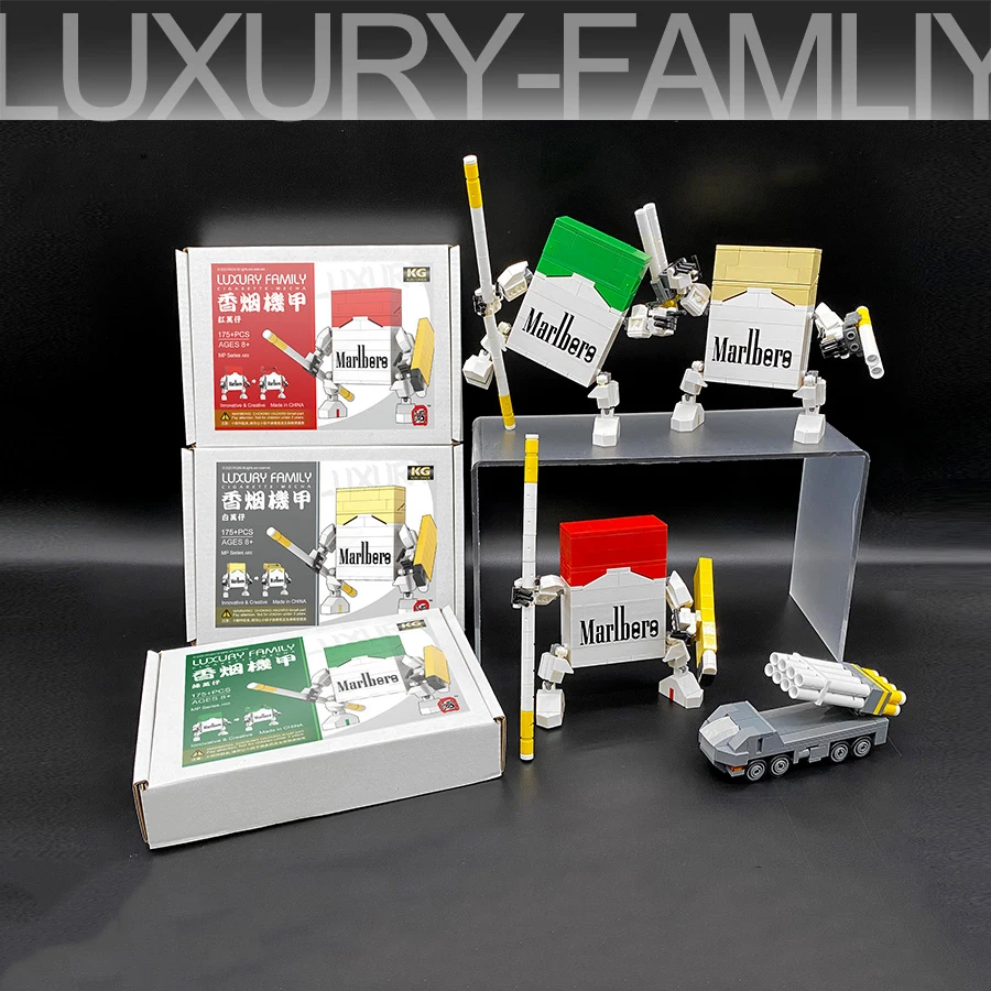 Bricklink Ideas MOC Cigarette Mecha Robot Red Yellow Green DIY Set Creative Building Blocks Toys For Children Gift With BOX