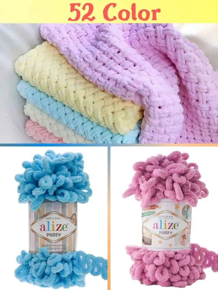 Finger Knitting Yarn - 52 Color Options - Easy Knitting - NO SKEWERS-NO NEEDLES - 9 Meters(100gr) - Alize Puffy - Blanket-Rug