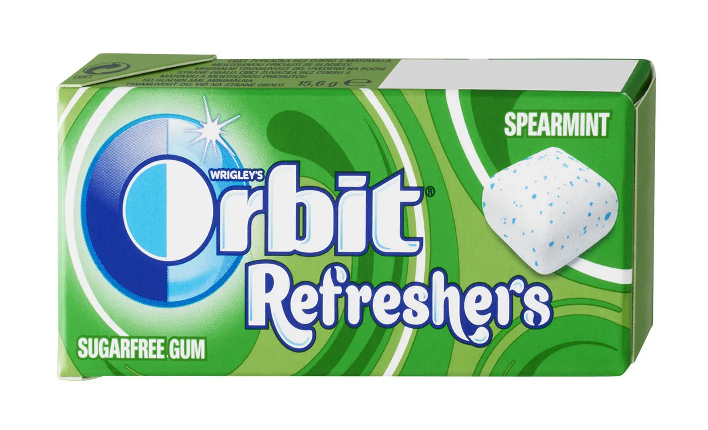 Wrigley\'s Orbit Refreshers gum sugar-free peppermint flavor in cubitos format (16 pack X 7 cubes-gragea)