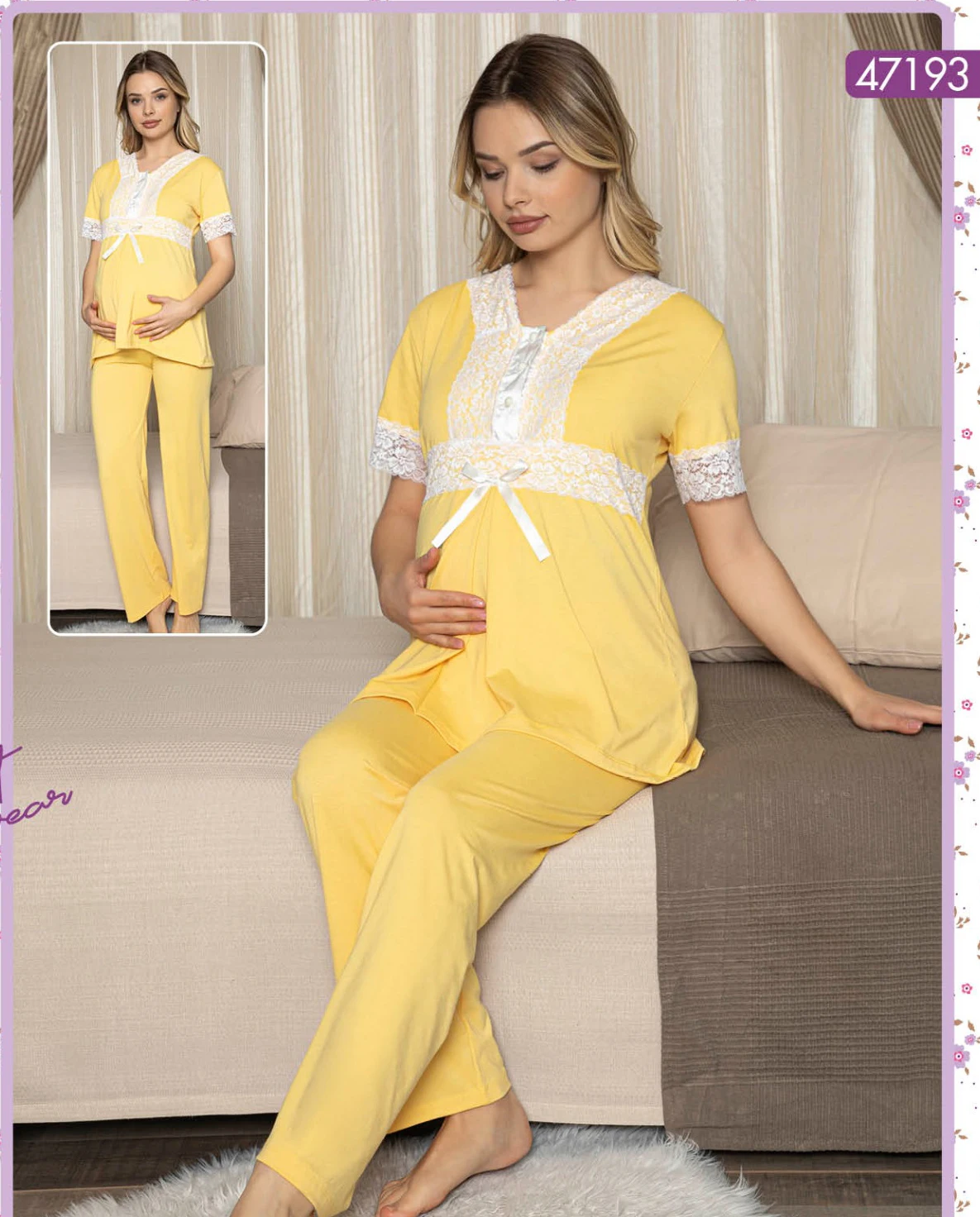 Mother Pregnancy Maternity Pajamas Set Lacy Cotton Wear at Home Comfortable Bed until Birth Soft 3 Pieces M L XL