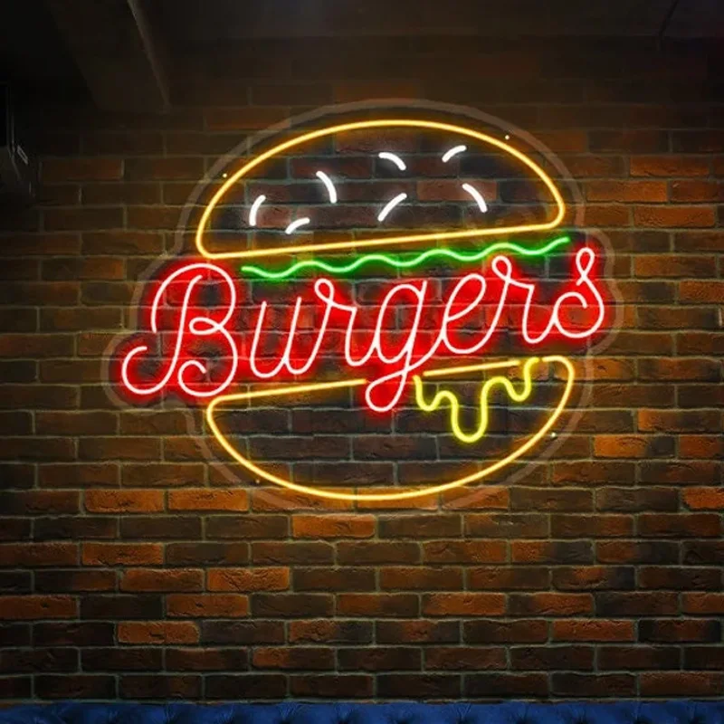 Burger shop neon signs Custom neon lights Neon signs on the wall Pizza shop decoration Home wall decoration Custom neon shop