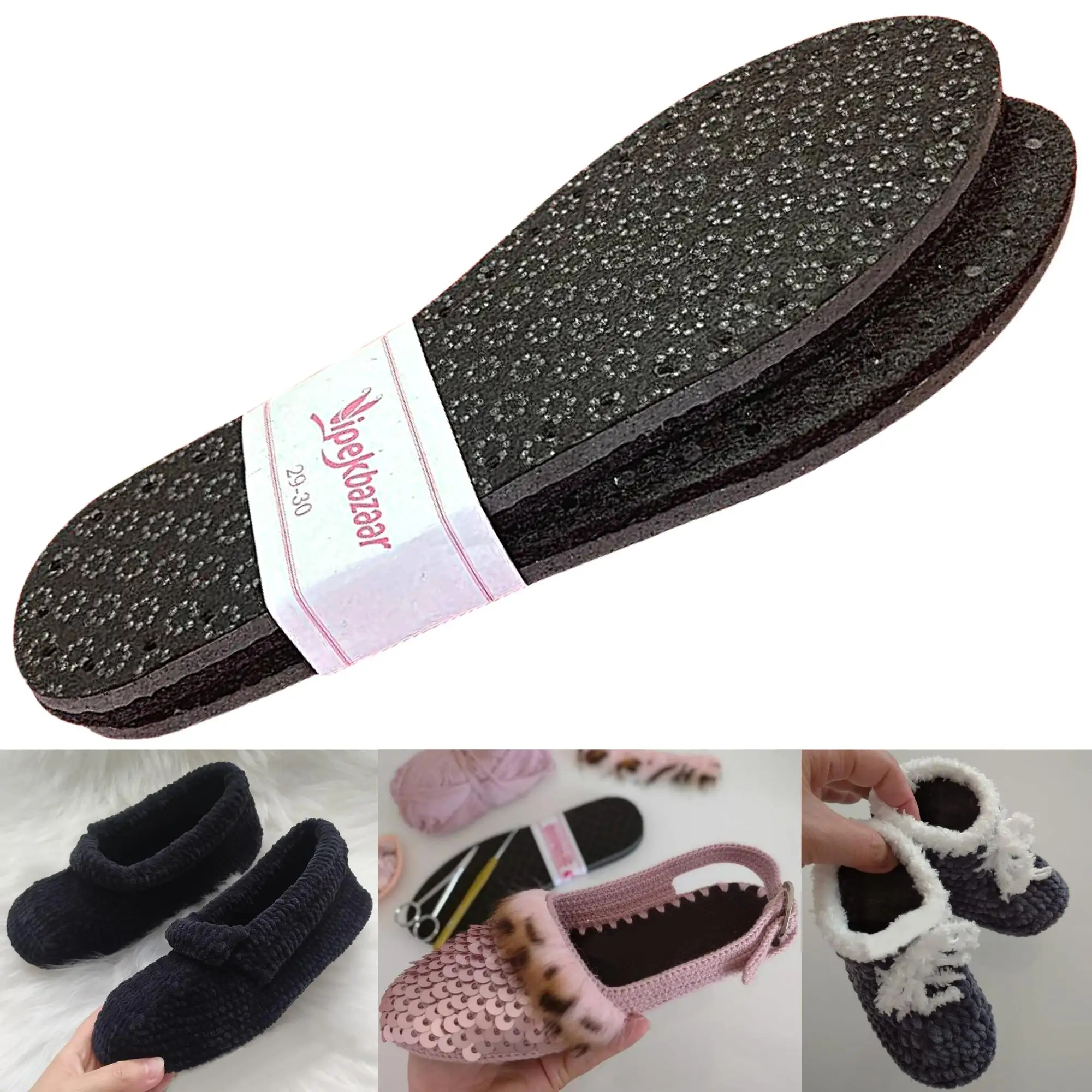 

12 Pair Anti-Slip Wool Felt Sole for Knitting Indoor Slippers Winter Warm House Shoes Sole Suitable for Kids, Women and Men