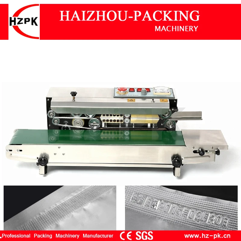 HZPK Table Top Stainless Steel Body Continuous Plastic Film Tea Bag Band Sealer With Conveyor For Food Sealing Packing Machinery