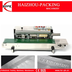 HZPK Table Top Stainless Steel Body Continuous Plastic Film Tea Bag Band Sealer With Conveyor For Food Sealing Packing Machinery