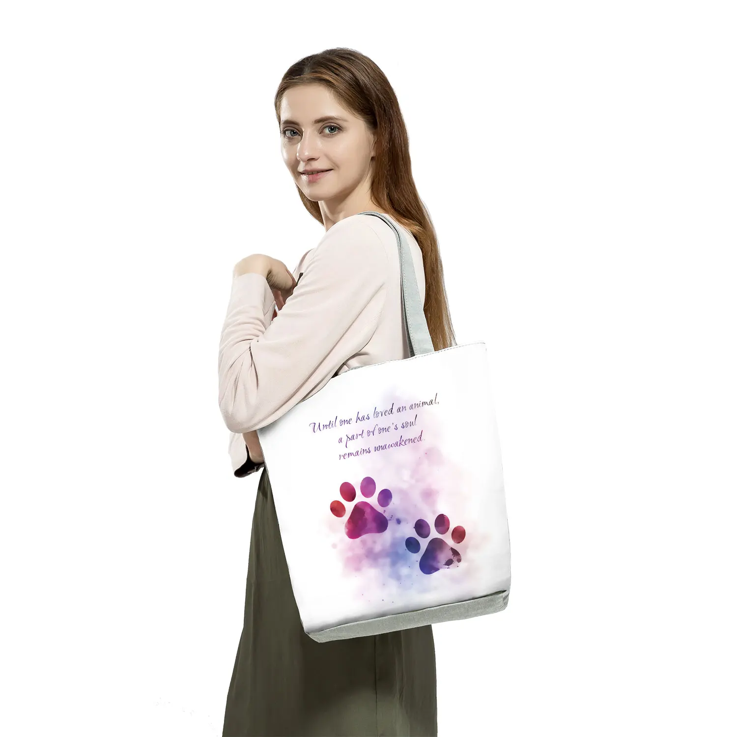 2022 nova moda feminina cães patas tote amor cães engraçado bolsas casuais kawaii feminino bolsa de ombro eco sacos de compras alta capacidade