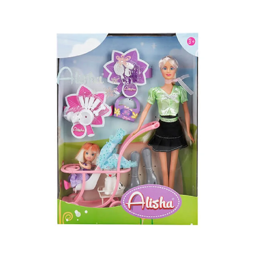 29 cm. tall Alisha doll is taking a stroll in the park with her cute daughter and Dog. Girls will have fun with Alisha.