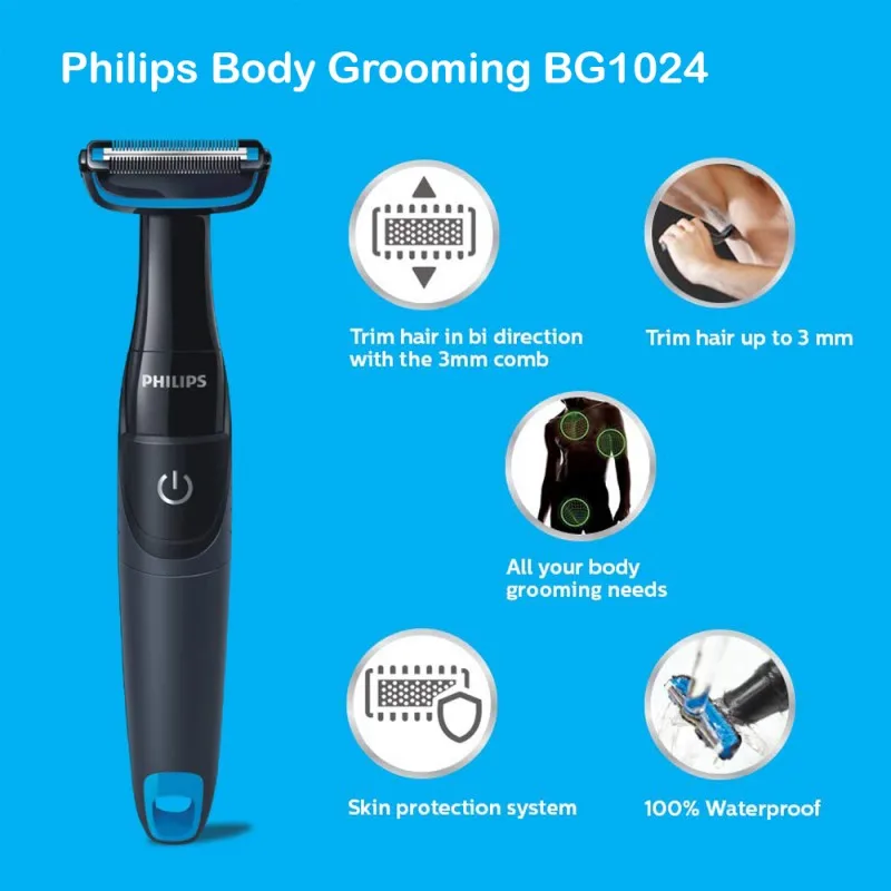 Original philips bg1024/15 barbeador elétrico recarregável masculino cuidados com o corpo barbeador para áreas sensíveis universal global (100-240v)