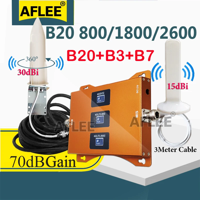 Hot!! Tri-Band B20 800 1800 2600Mhz 4G Cellular Amplifier CellPhone GSM Repeater 2g 4g Network Mobile Signal Booster LTE DCS LTE