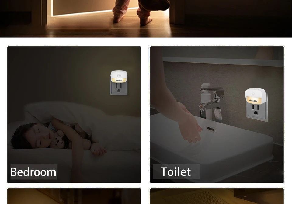 LED Night Light Motion Sensor Light 220V EU Plug In Smart Motion Sensor Light Warm and White Light Dual Color Night Lamp
