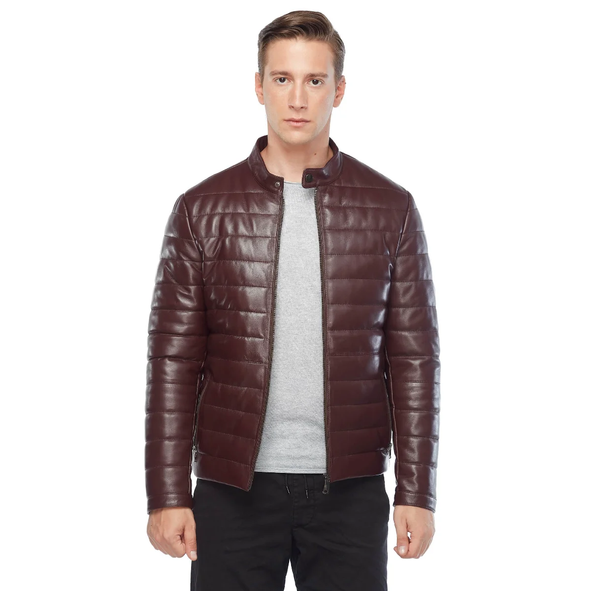 Bao Da Chính Hãng Bơm Hơi Nam Phối Da Burgundy Orjinal Da Cừu Thu Đông 2022 Biker Slim Size Lớn VintageTürkiye